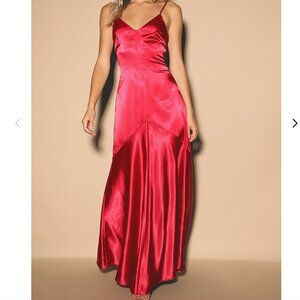 Lulu’s Buena Wine Red Satin Sleeveless Maxi Dress